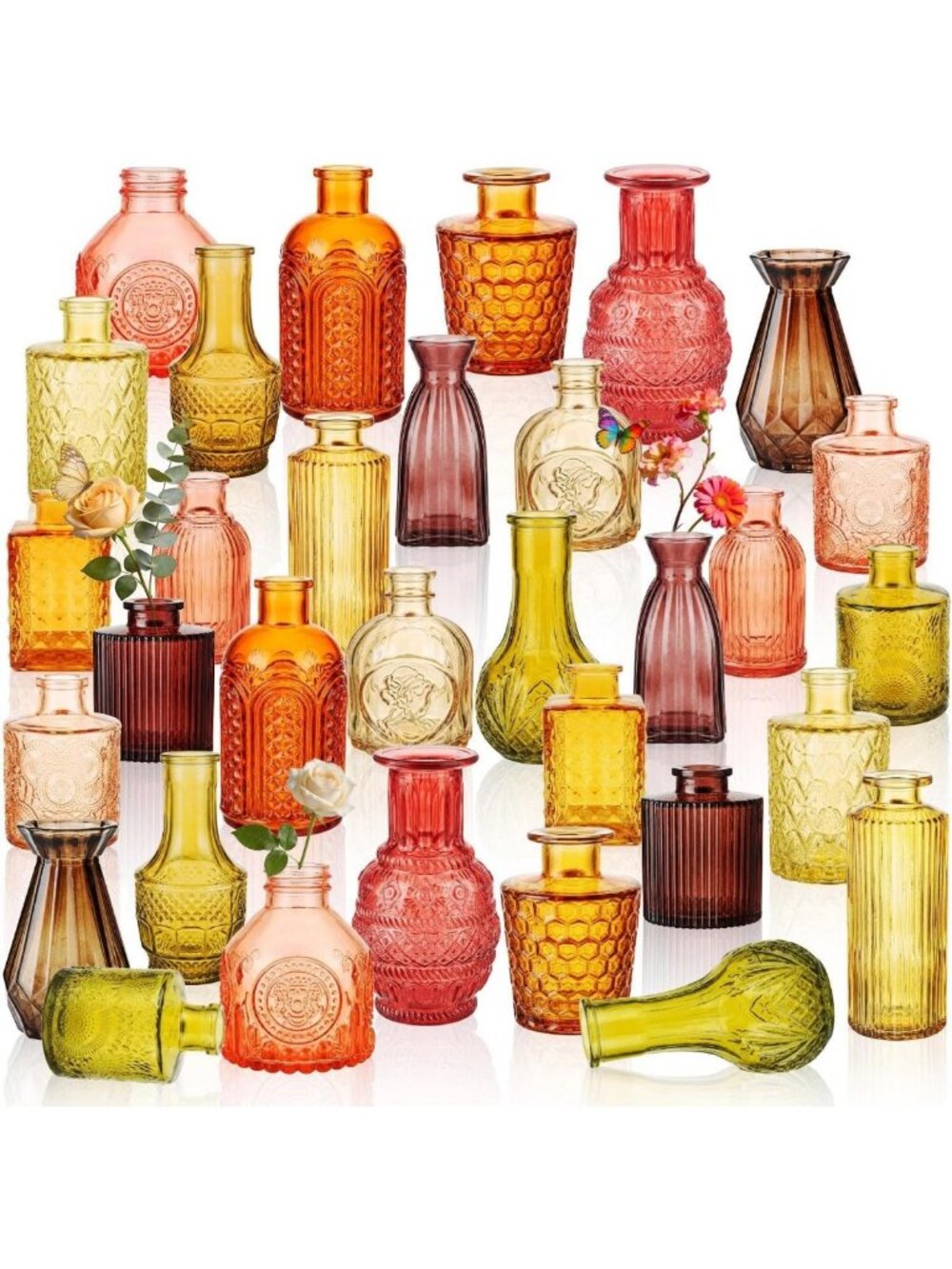 32 PCS Vintage Colorful Glass Bud Vases Set for Weddings, Home Decor & Gifts